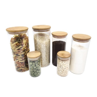 Conjunto de Potes de Vidro Herméticos com Tampa de Bambu 6 peças - Oikos