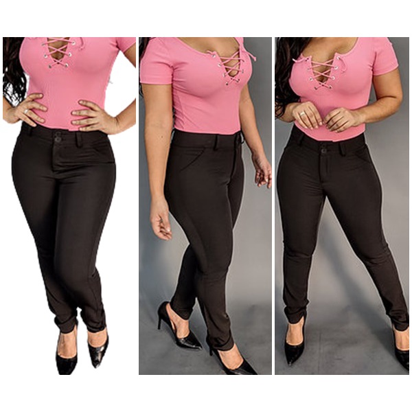 Calça Social C Bolso Uniforme Oxford Cintura Mais Alta K2b 100% ...