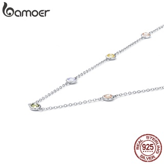 Bamoer 925 Colar De Prata Com 7 Colorido Rodada De Vidro Comprimento Ajustável Cadeias De Moda Jóias Para As Mulheres