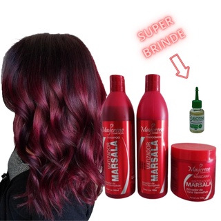 Kit Matizador Marsala Cabelos Tons Vermelhos 3x500ml Maycrene + 1 Produto