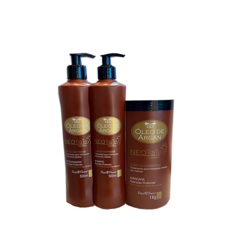 Kit NeoTrate 3 Produtos Shampoo +Condicionador + Máscara Hidratação Profunda Óleo de Argan NatuCharm em Oferta na Shopee