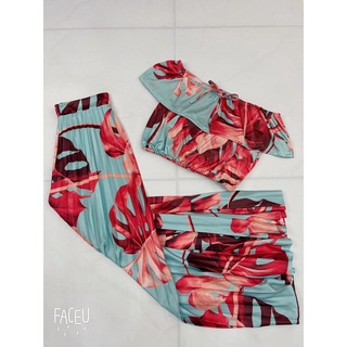 Conjunto saia plissada feminina evangélica Saia Longa mais Cropped Verão Folha cod 073