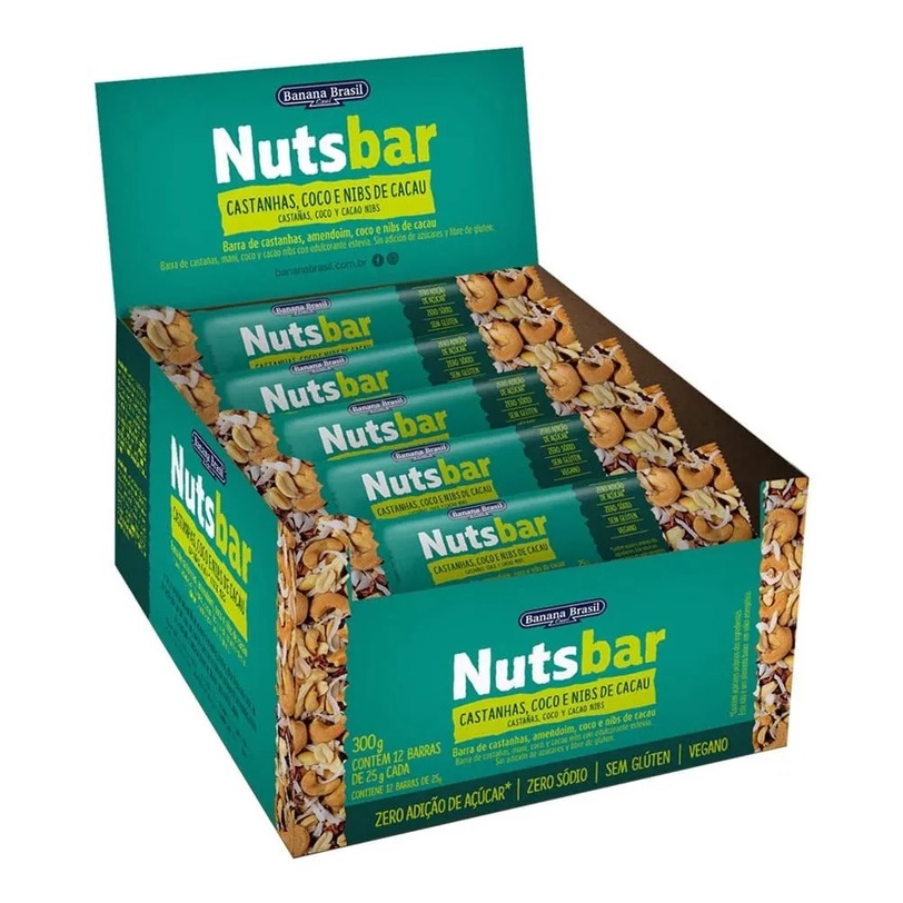 Barra De Castanhas E Coco Nuts Bar Banana Brasil 12x25g | Shopee Brasil