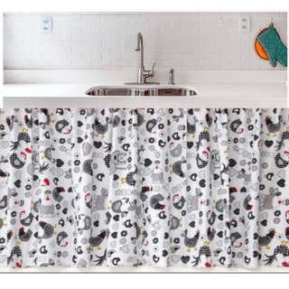 Cortina de Pia Cozinha Estampada em Tecido Oxford Uma Parte Só 1,40m x 0,80cm Cortina Pequena