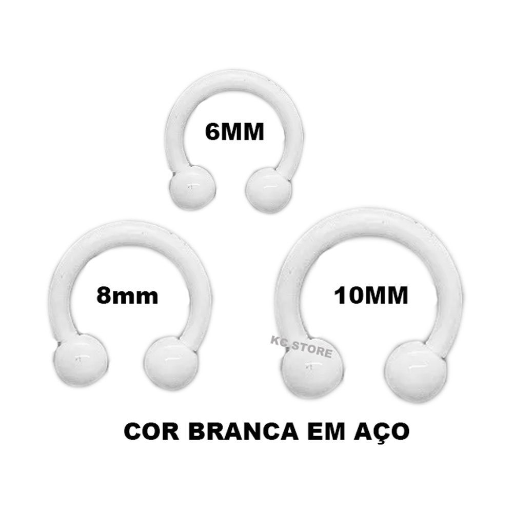 kit 3 brinco branco piercing ferradura para boca orelha nariz masculino feminino em aço cor branca 6mm 8mm 10mm