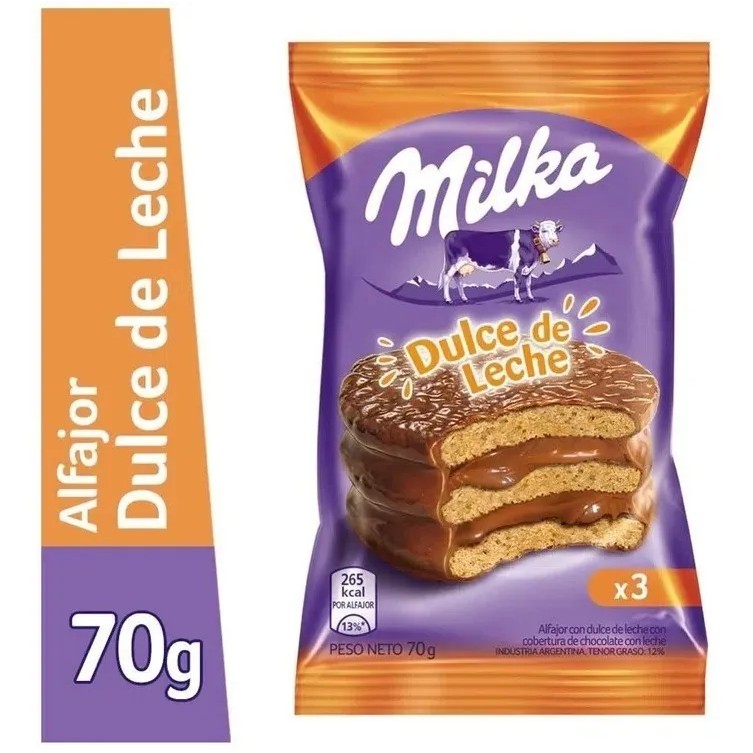 Oferta Validade 16/03/23 Caixa Alfajor Milka Doce de Leite Argentino 10 UNIDADES