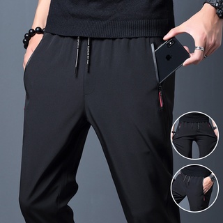 M-5xg Calça Esportiva Masculina Fina De Secagem Rápida Seda Respirável Com Zíper Vários Bolsos