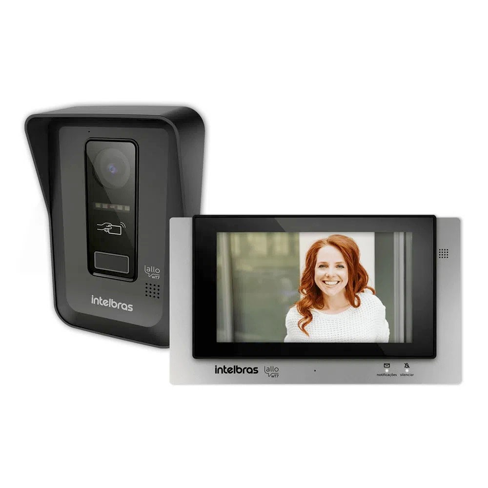 Vídeo Porteiro Wi-fi Intelbras Allo Wt7 Com Funções Remotas interfone eletrônico acesso via app celular smartphone sem fio abre portão distância câmera infra vermelho visão noturna hd full cartão tag senha premium residencial