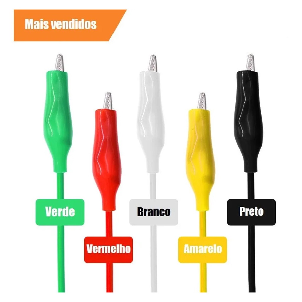 Cabos Com Garra Jacare Eletronica Arduino 50cm Colorido - 5 Pares  (vermelho, preto, amarelo, verde e branco)