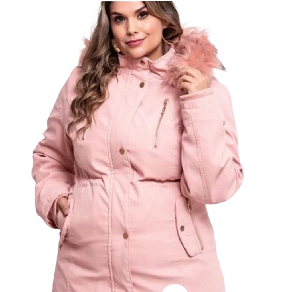 Parka Feminina Forrada Plus Size Sobretudo Tamanhos especiais P ao G3 Blusa Casaco de Inverno