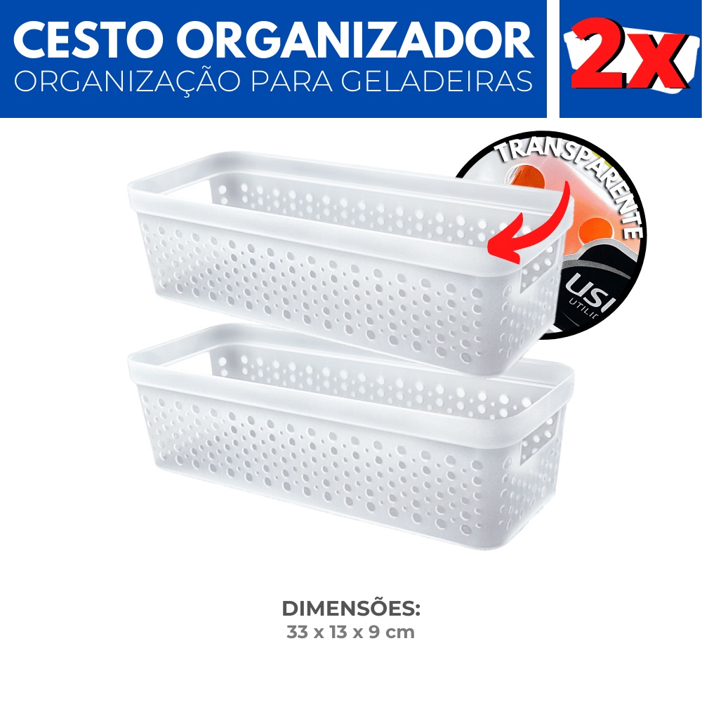 Kit 2 Organizador Geladeira Cesto Transparente Cozinha 3 L