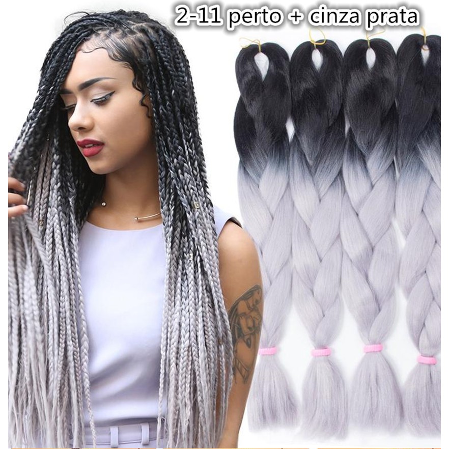 Kanekalon Jumbo Tranças Box Braid Twist Cor 2-11 preto com ombre hair ...