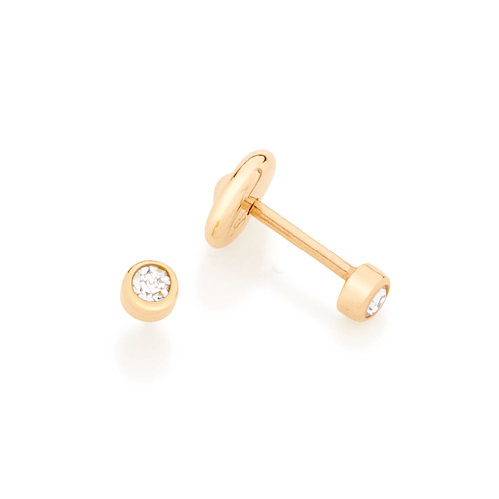 Brinco Infantil Rommanel solitário segundo furo com zircônia - 523018 em Oferta na Shopee