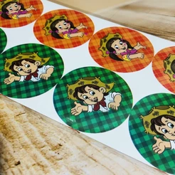 80 adesivos redondos latinhas lembrancinhas garrafinhas para festa TEMA FESTA JUNINA 61.5 (CHOCO)