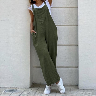 Fato De Salto Longo Feminino Suspenso Solto Sem Manga Cor Casual Liso