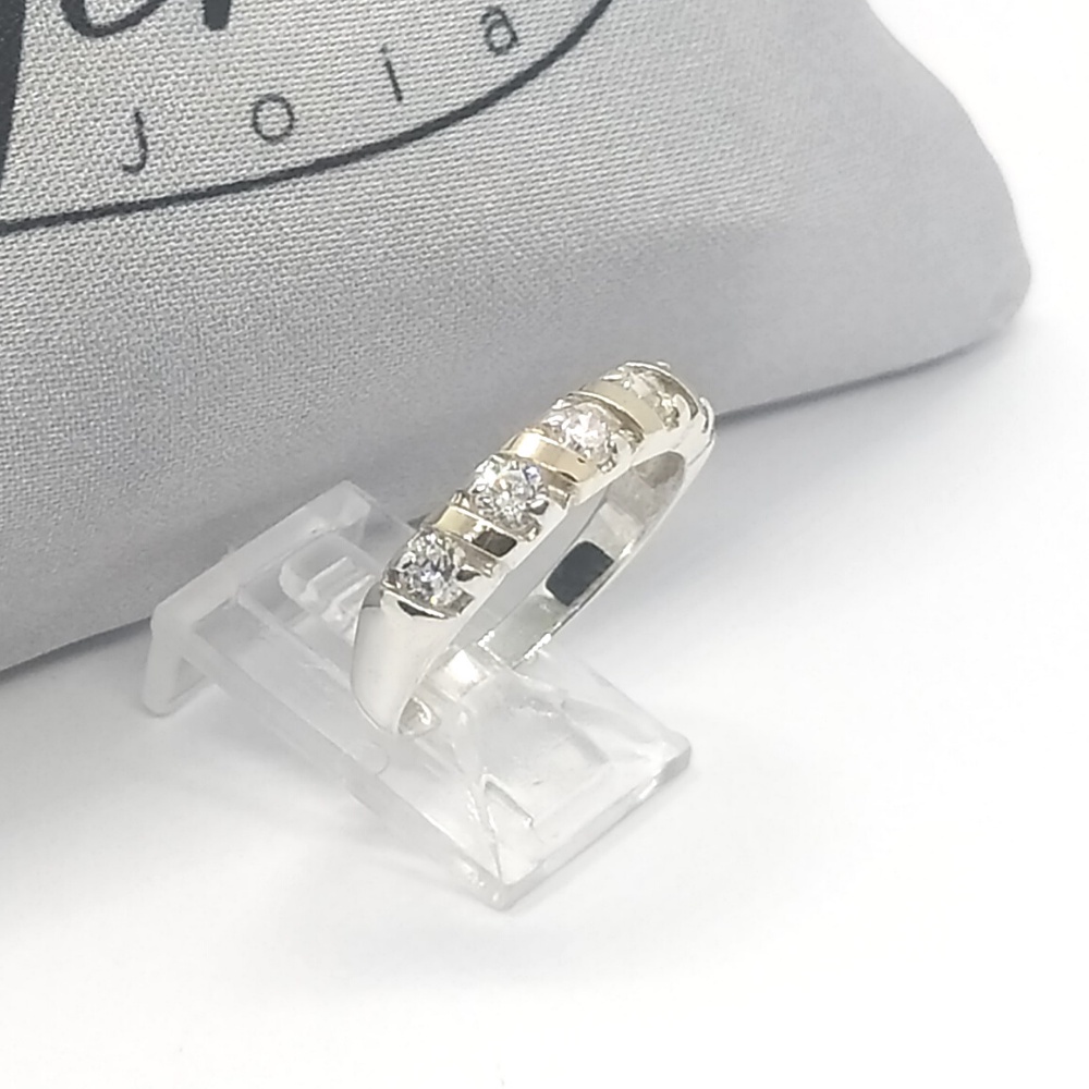 Aparador de Aliança luxuoso Prata 925 legítima maciça com apliques em Ouro 10k cravejado com zircônias - N2045 em Oferta na Shopee