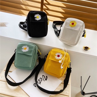 Pequena Margarida Vintage Sling Bag Daisy Bordado Transversal Bolsa Coreana Canvas Ins Shoulder Messenger De Bolso Célula