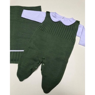 Saída maternidade de menino verde pistache 3 peças completa tricot