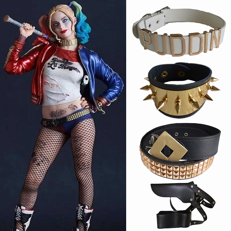 Esquadrão Suicida Harley Quinn Colarinho Alfabeto Branco Correia De Pulso De Couro Arma Holster Acessórios Cosplay Prop Ajustável