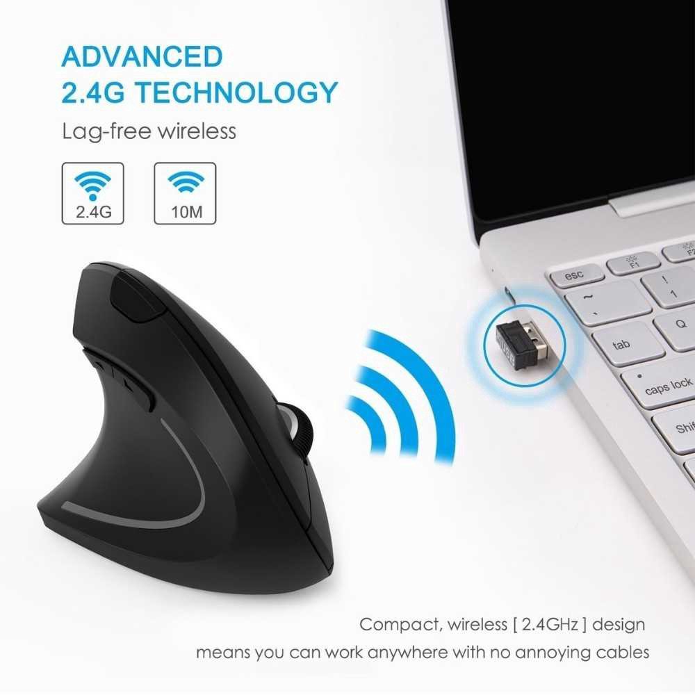 CHYI Canhoto Vertical Ergonômico Mouse Sem Fio 2.4 Ghz USB Óptico Computador Mão Esquerda 6 Botão PC LED Ratos Para