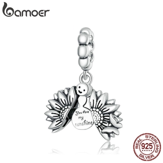 Bamoer Authentic 925 Sterling Silver Girassol Com Rosto Sorridente Contas Para Fazer Prata Charme Fit Pulseira Original Scc1661