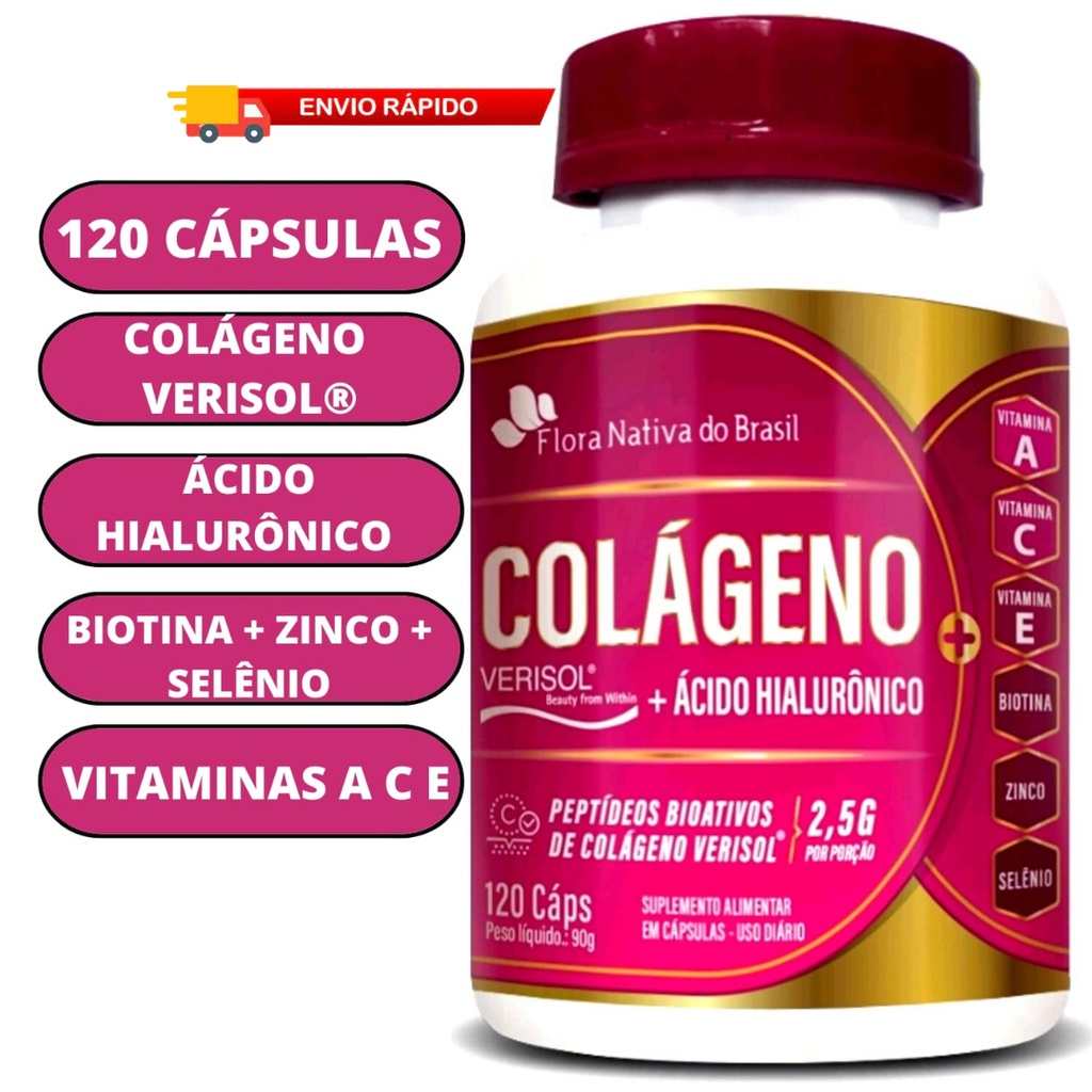 Colágeno Verisol® + Biotina + Ácido hialurônico  (120 Cáps) suplementos