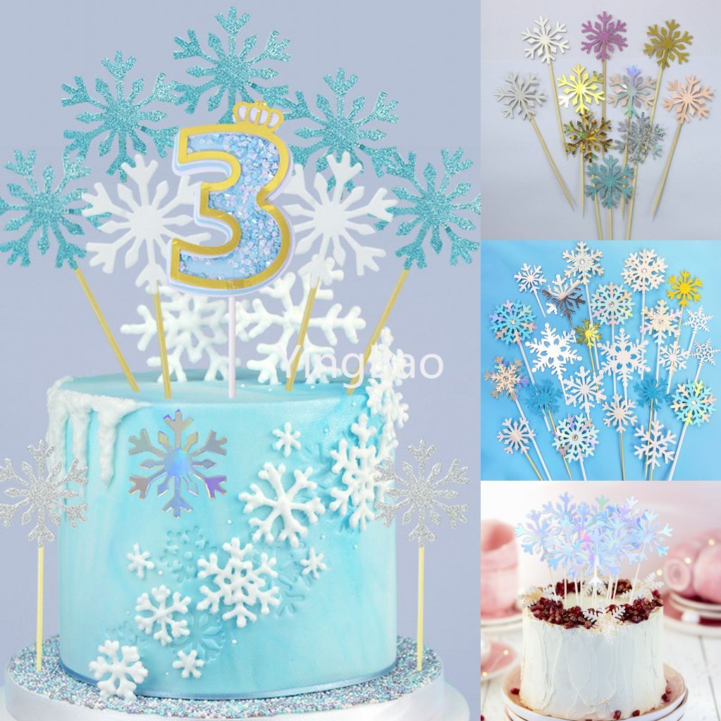 50pçs/Conjunto Topo De Bolo De Floco De Neve Com Glitter Para Decoração/Aniversário/Casamento/Cupcake Frozen