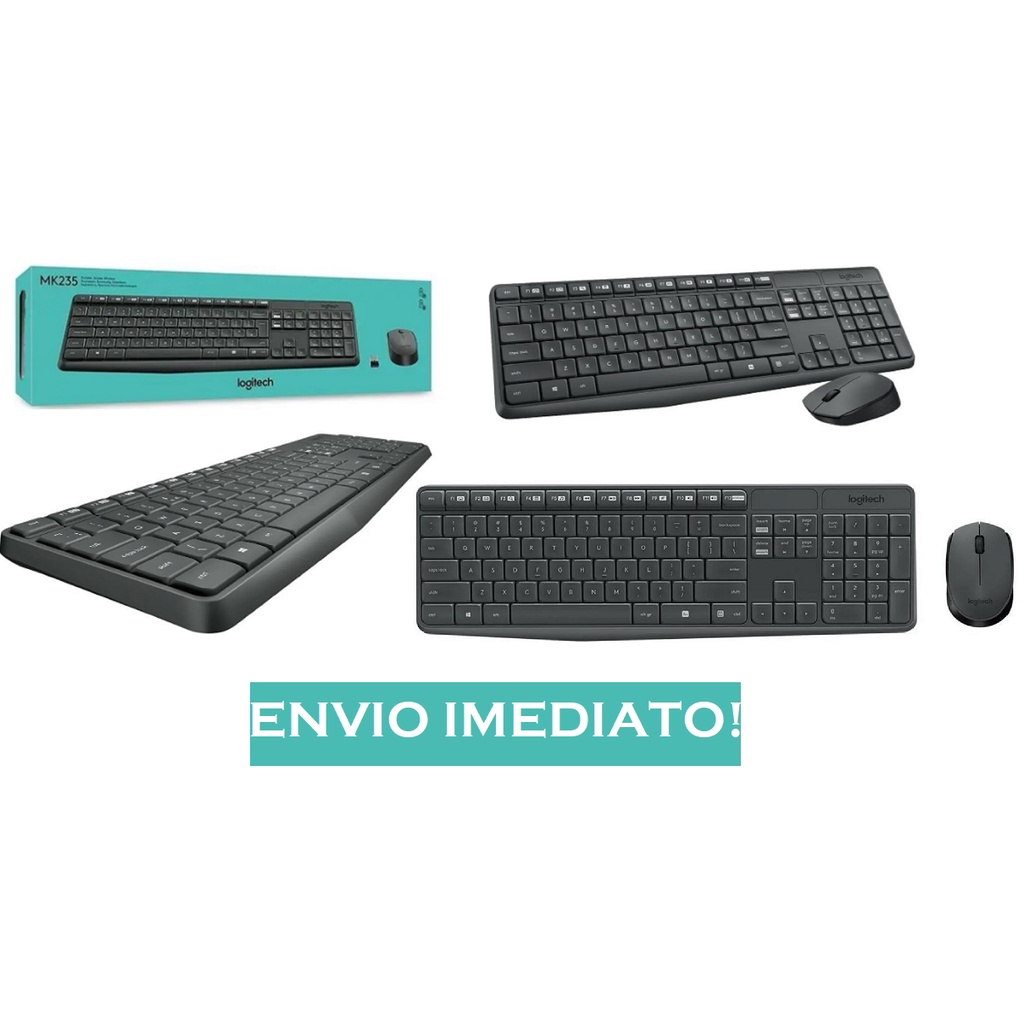 Kit Mouse+Teclado Logitech MK235 S/Fio USB RC Nano Cinza