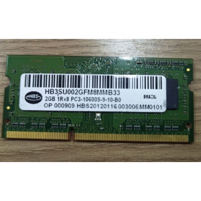 Memória RAM 2Gb DDR3 HBS 10600S 1333Mhz para Notebook