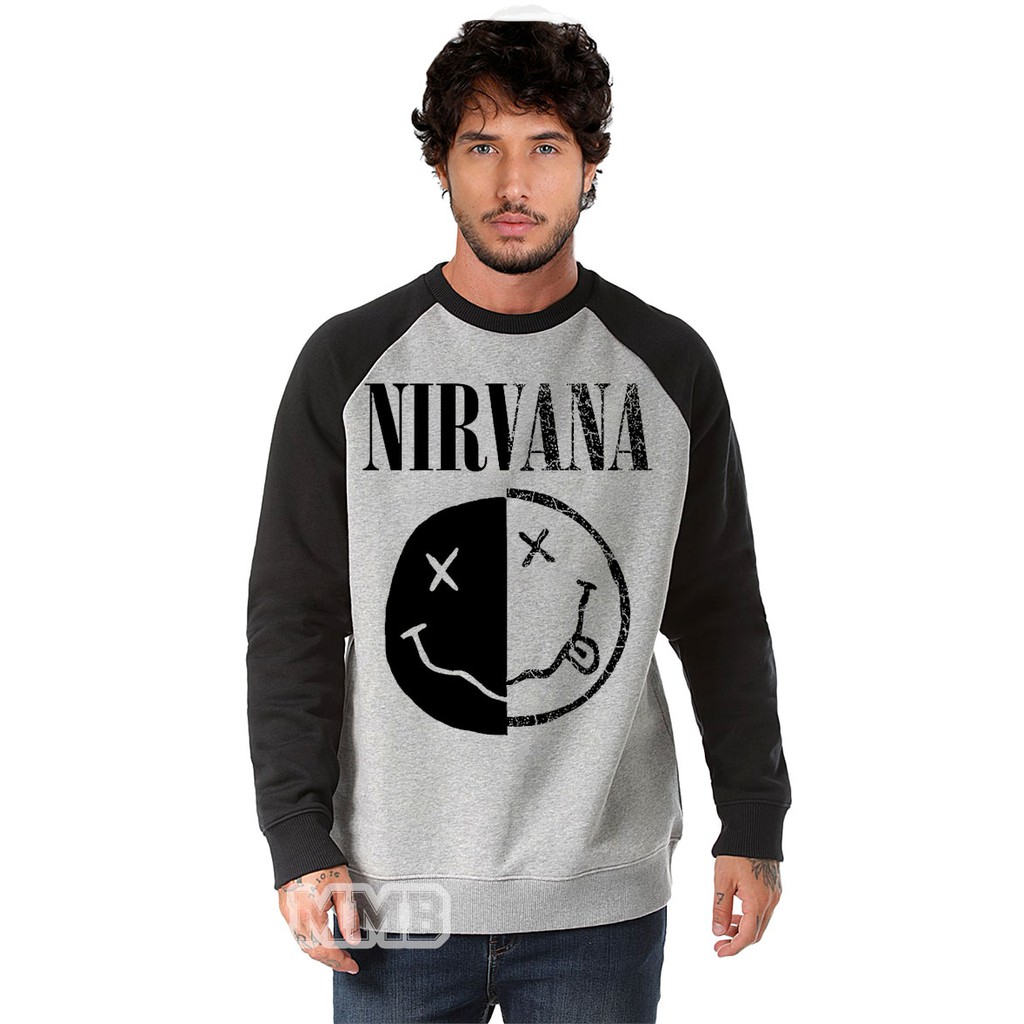 Blusa Moletom Nirvana Raglan Banda De Rock Grunge Punk Metal Kurt