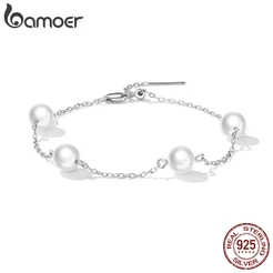 Bamoer 925 Prata Simples Shell Talão Pulseira 22 Cm Cadeia Ajustável Moda Jóias Presentes Para Mulheres