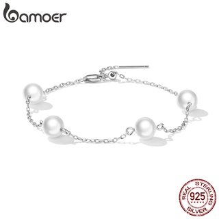 Bamoer 925 Prata Simples Shell Talão Pulseira 22 Cm Cadeia Ajustável Moda Jóias Presentes Para Mulheres