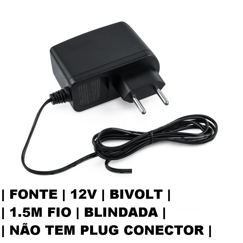 10x Fonte 12v 2a Blindada Bivolt Fio 1.5m sem Plug Conector