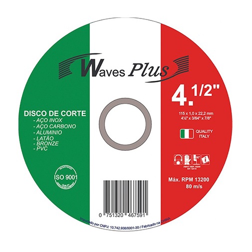 DISCO DE CORTE ESMERILHADEIRA SPED/INOX WAVES PLUS 4.1/2X7/8X1,0 - 10 UNIDADES