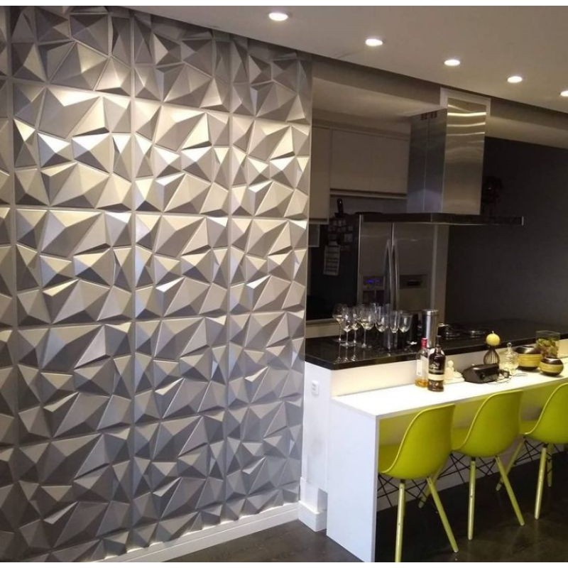Kit com 20 Placas 3D Revestimento Alto Relevo para Parede Prisma Branco 5m² com fita adesiva inclusa