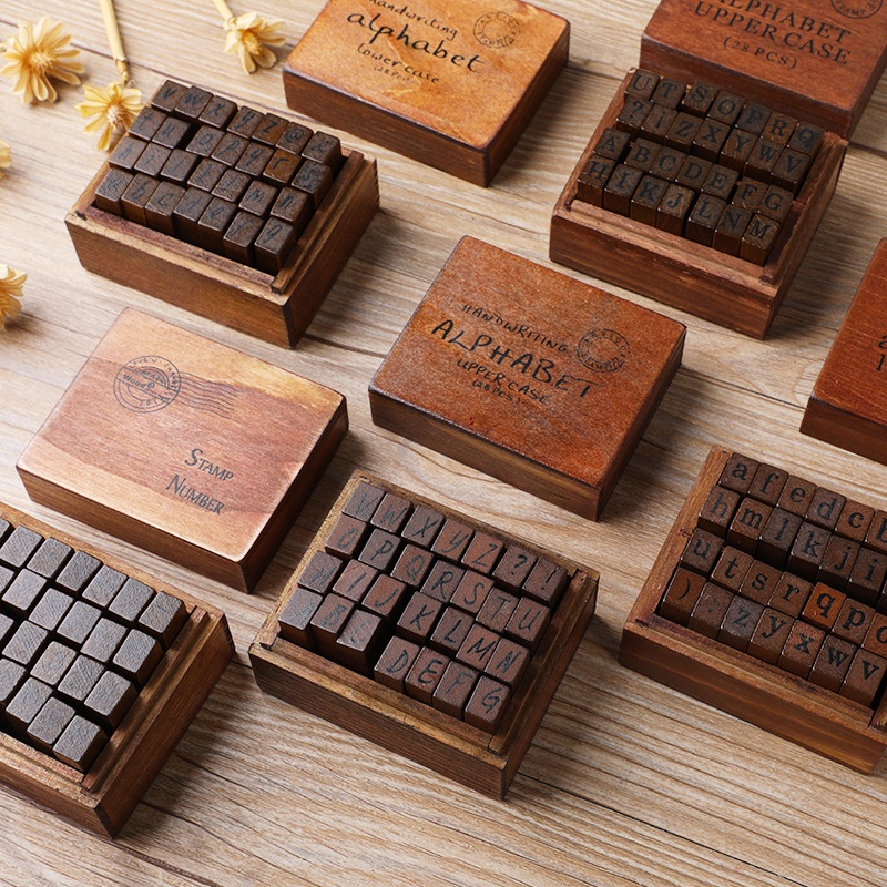 28 Pcs Alfabeto Stamp Carcaça Com Número Da Símbolo Do De Borracha De Madeira Vintage Set Para Diy Cartão Ofício Fazendo Feliz Planejador Scrapbooking