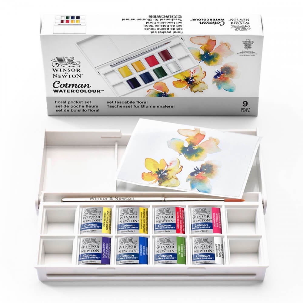 Estojo Aquarela Pastilha Winsor Newton Cotman 8 Cores Floral