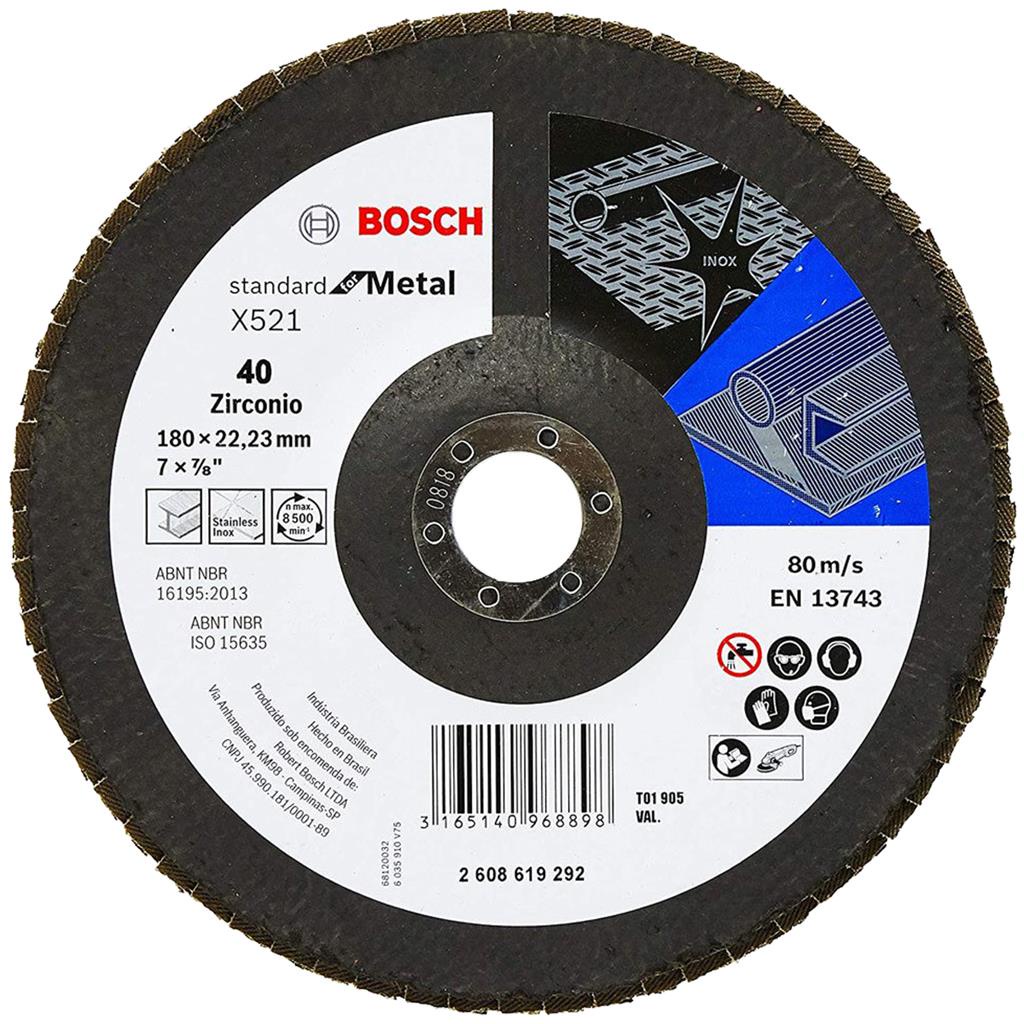 Disco Flap 180mm Bosch Grão 40 Standard for Metal Curvo Fibra de Vidro