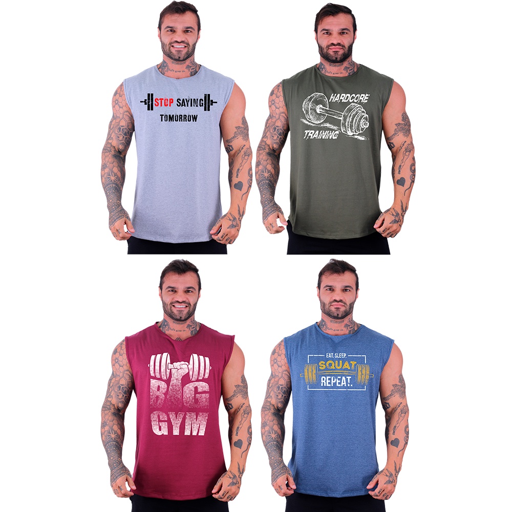 Kit 4 Regatas Machão Longline Masculina MXD Conceito Academia Musculação Casual