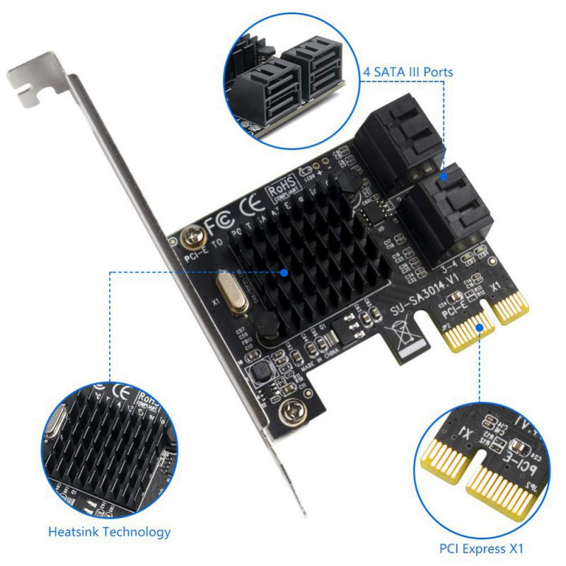 4 Ports PCI-E To SATA 3.0 Chip Marvell9215 Expansion Card 6Gbps SATA ...