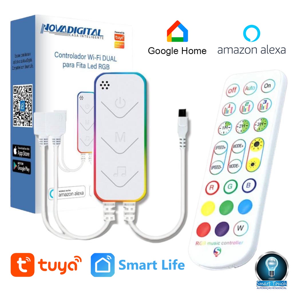 Controlador De Fita Led Central Inteligente Wifi Adaptador Alexa Nova Digital