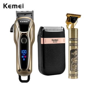 Kemei Máquina De Corte Profissional Barbeiro De Acabamento Elétrico Recarregável Aparador Barba Barbeador Sem Fio Com em Oferta na Shopee