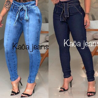 calça jeans de amarrar na cintura