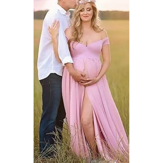 Vestido Gestante Para ensaio fotografico rodado com abertura frontal ombro a ombroG3 em Oferta na Shopee