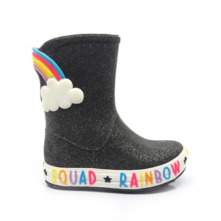 Galocha Bota Infantil Plugt Menina Confortável Leve Macio Nuvem Arco Iris Glitter Preto