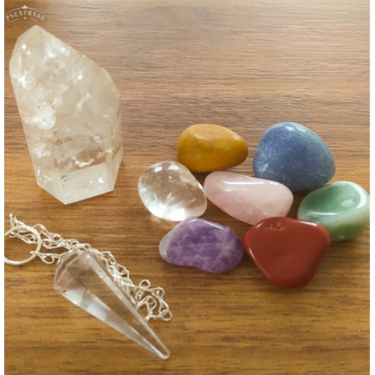 Ponta cristal pêndulo cristal Radiestesia kit pedras roladas 7 chakras combo pedras cristais natural  mesa radionica