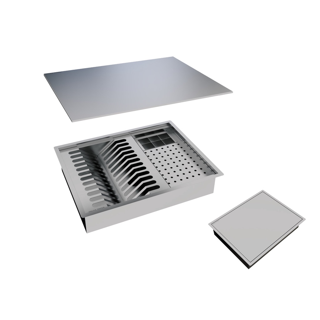 Calha Úmida Quadrada Lateral Escorredor Louça Inox Embutido