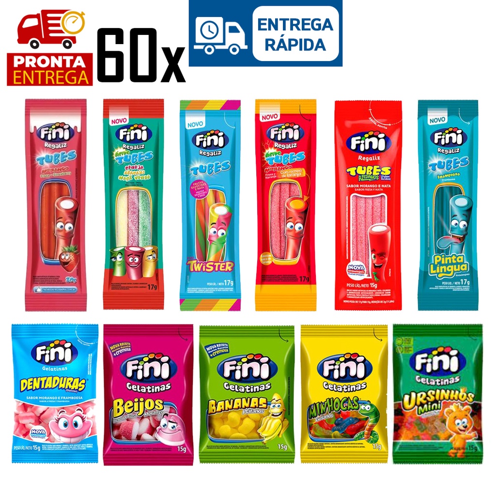 Kit Com 60 Pacotes Bala Fini Sabores Variados