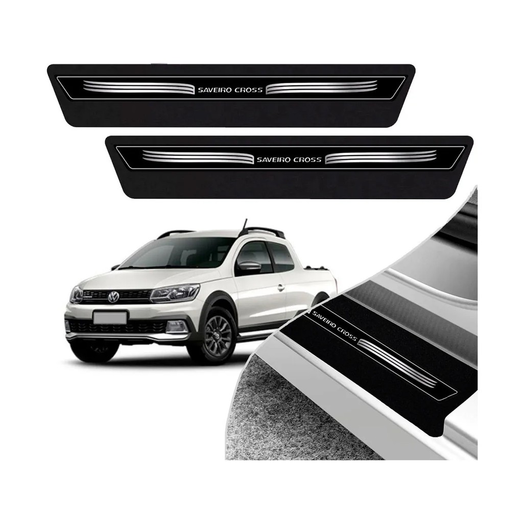 Kit 4 Peças Soleira Adesivo Porta Vw Saveiro Cross 2011 2012 2013 2014 2015 2016 2017 2018 2019 2020 - Preto