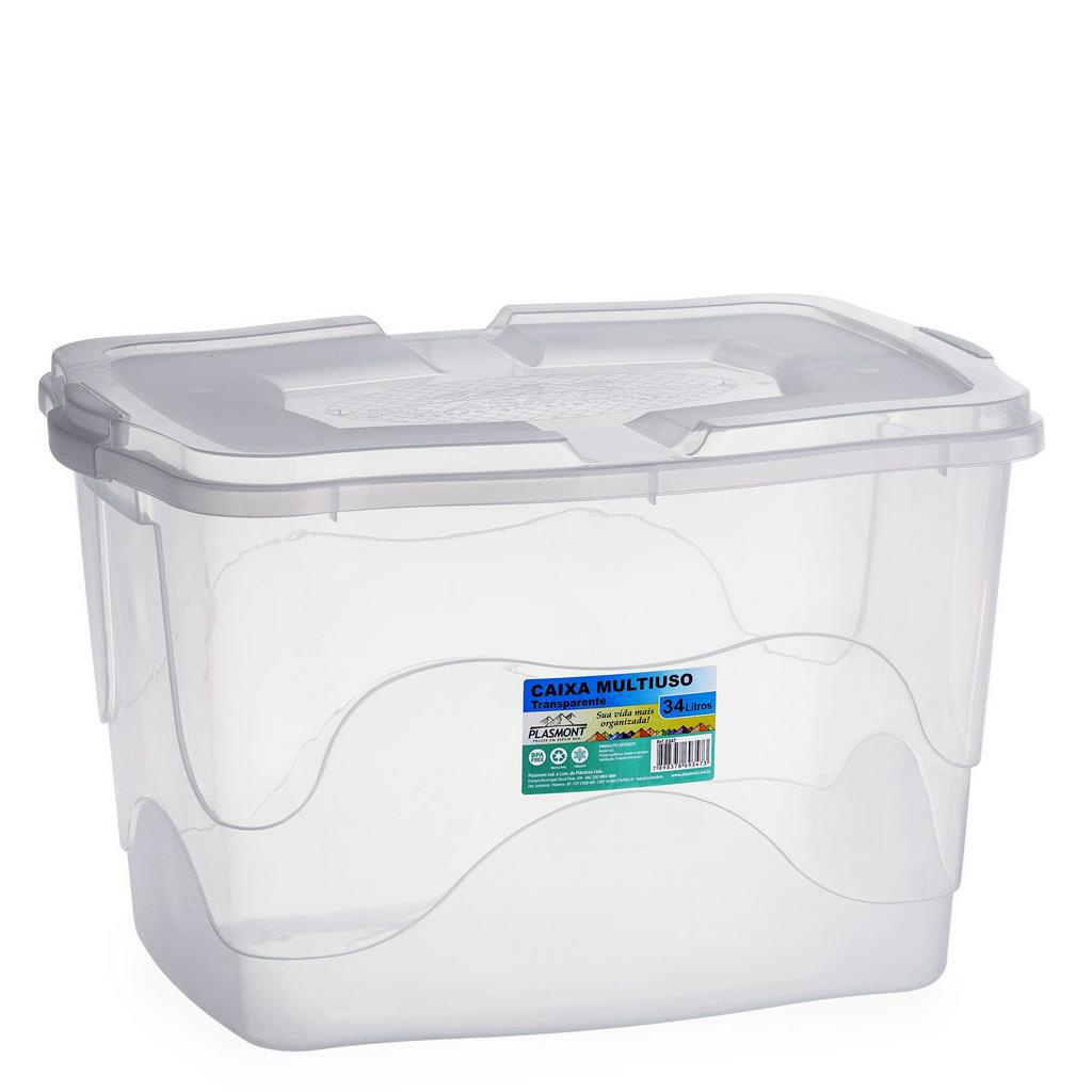 Kit 3 Caixa Organizadora 34 Litros Transparente Organizador Cesto Multiuso Resistente Com Alça Reforçado em Oferta na Shopee
